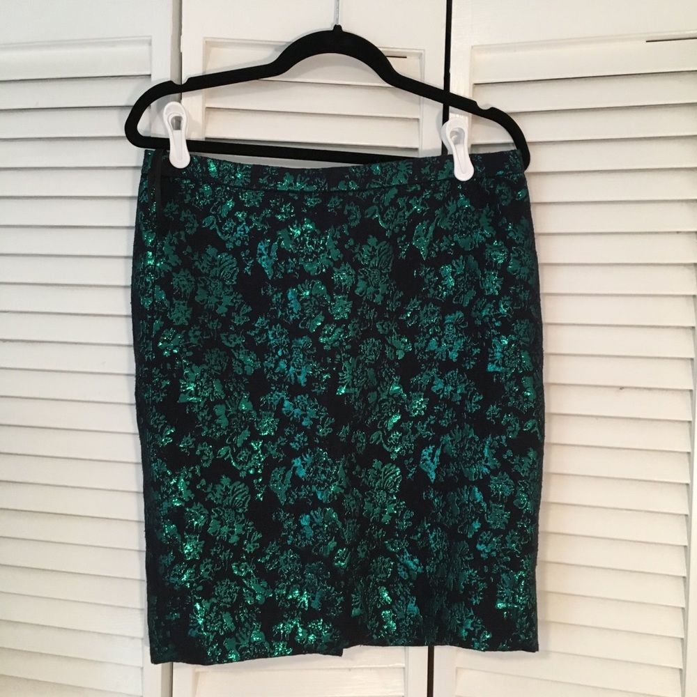 J. Crew Pencil Skirt - Green Foil and Navy